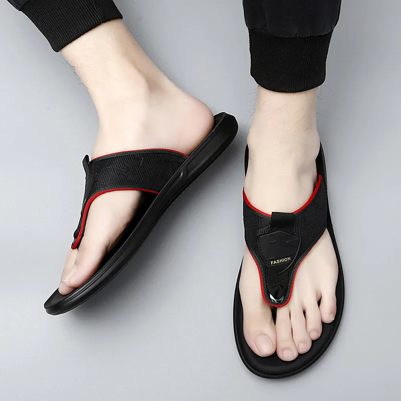 XIMO BULL Rubber Sole Leather Patchwork Abrasion Resistant Flip Flops Men's-4
