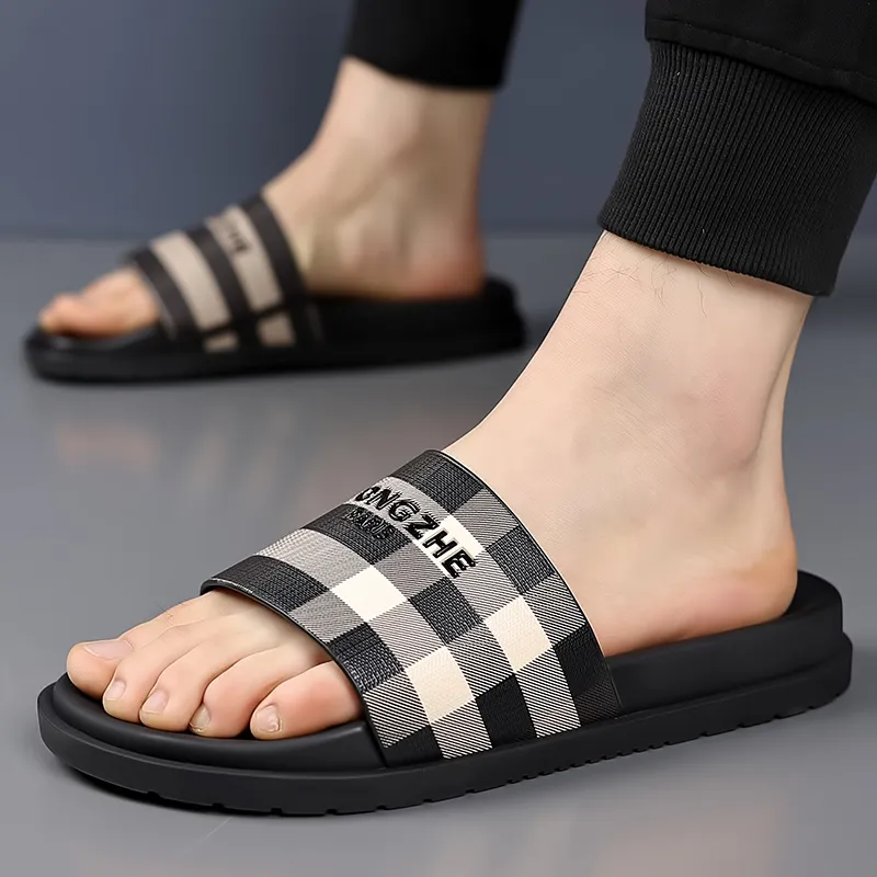 XIMO BULL Rubber Sole Slip Resistant Slide Slippers Men's Black-1
