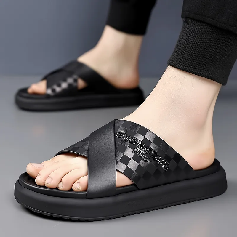 XIMO BULL Rubber Foam Outsole Totem Slip Resistant Slide Slippers Men's Black-1