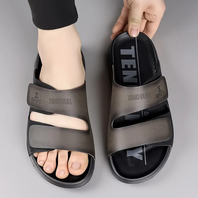 XIMO BULL Rubber Sole Stitching Leather Patchwork Odor Resistant Slide Slippers Men's-8