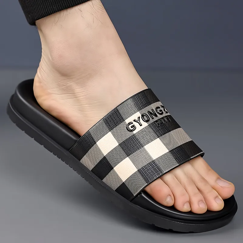 XIMO BULL Rubber Sole Slip Resistant Slide Slippers Men's Black-2