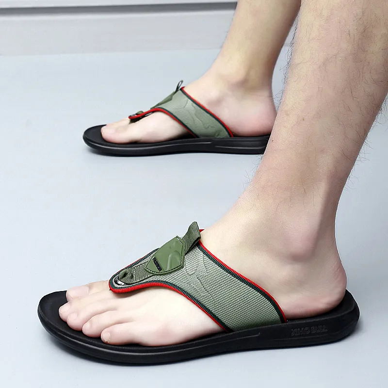 XIMO BULL Rubber Sole Leather Patchwork Abrasion Resistant Flip Flops Men's-8