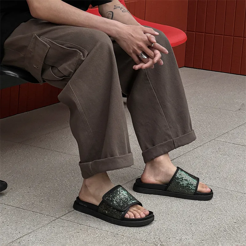 XIMO BULL Rubber Sole Sequins Slip Resistant Slide Slippers Unisex Black-13