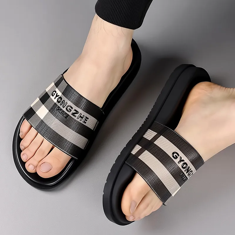 XIMO BULL Rubber Sole Slip Resistant Slide Slippers Men's Black-4