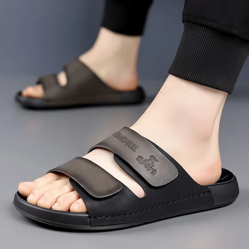 XIMO BULL Rubber Sole Stitching Leather Patchwork Odor Resistant Slide Slippers Men's-6