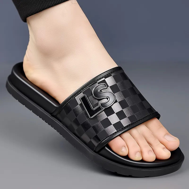 XIMO BULL Rubber Sole Slip Resistant Slide Slippers Men's Black-5