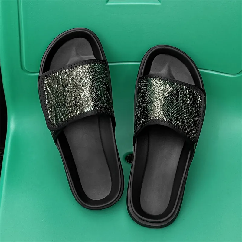 XIMO BULL Rubber Sole Sequins Slip Resistant Slide Slippers Unisex Black-16
