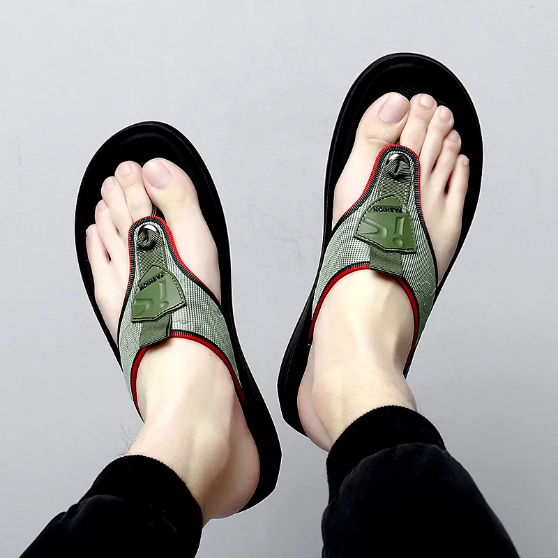 XIMO BULL Rubber Sole Leather Patchwork Abrasion Resistant Flip Flops Men's-9