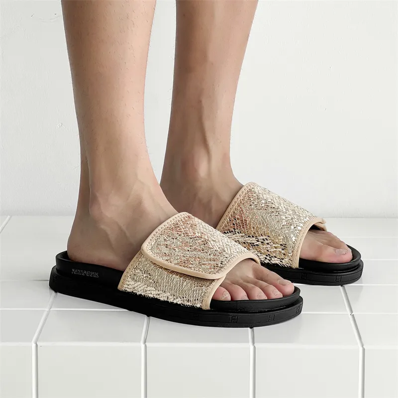 XIMO BULL Rubber Sole Sequins Slip Resistant Slide Slippers Unisex Black-8