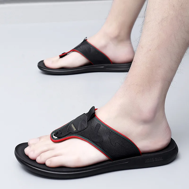 XIMO BULL Rubber Sole Leather Patchwork Abrasion Resistant Flip Flops Men's-2