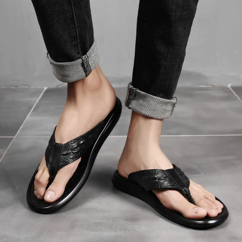 XIMO BULL Rubber Sole Totem Slip-Resistant Flip Flops Men's Black-2