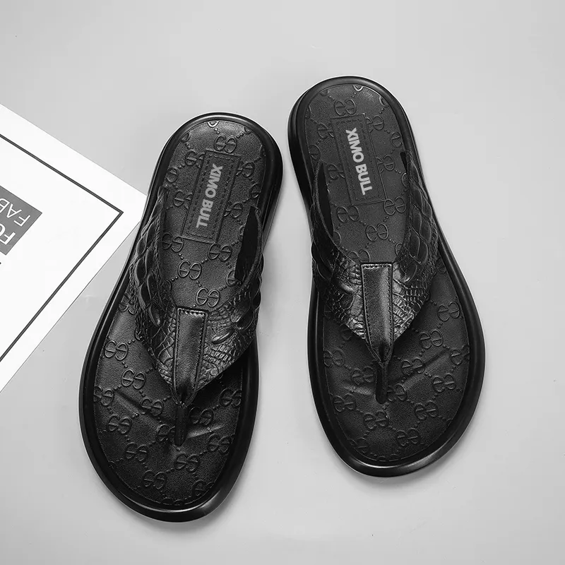 XIMO BULL Rubber Sole Totem Slip-Resistant Flip Flops Men's Black-1