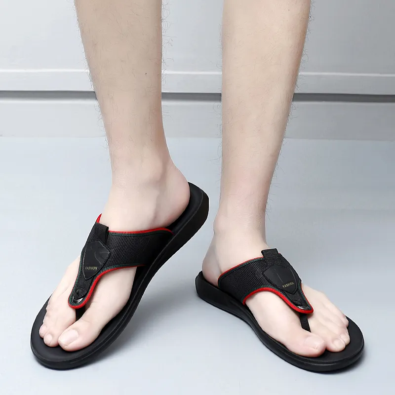XIMO BULL Rubber Sole Leather Patchwork Abrasion Resistant Flip Flops Men's-3