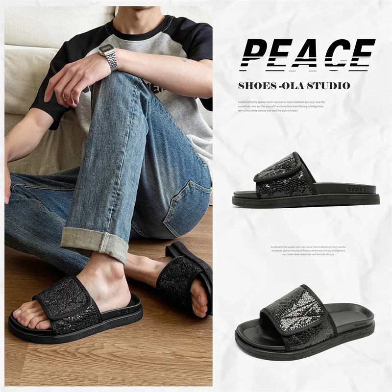 XIMO BULL Rubber Sole Sequins Slip Resistant Slide Slippers Unisex Black-6