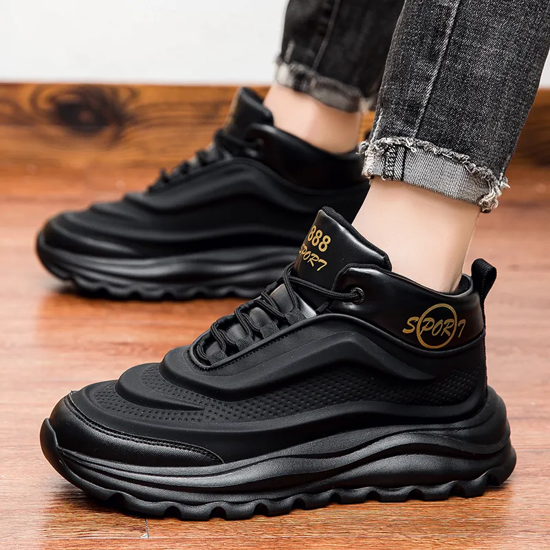Grumpy Ram Anti Slip And Wear Resistant Height Increasing High Top Chunky Sneakers Men's Black-1