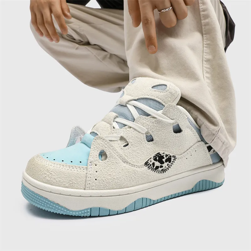 Grumpy Ram Lightweight And Breathable Low Top Skateboard Shoes Unisex Beige Moon Blue-2