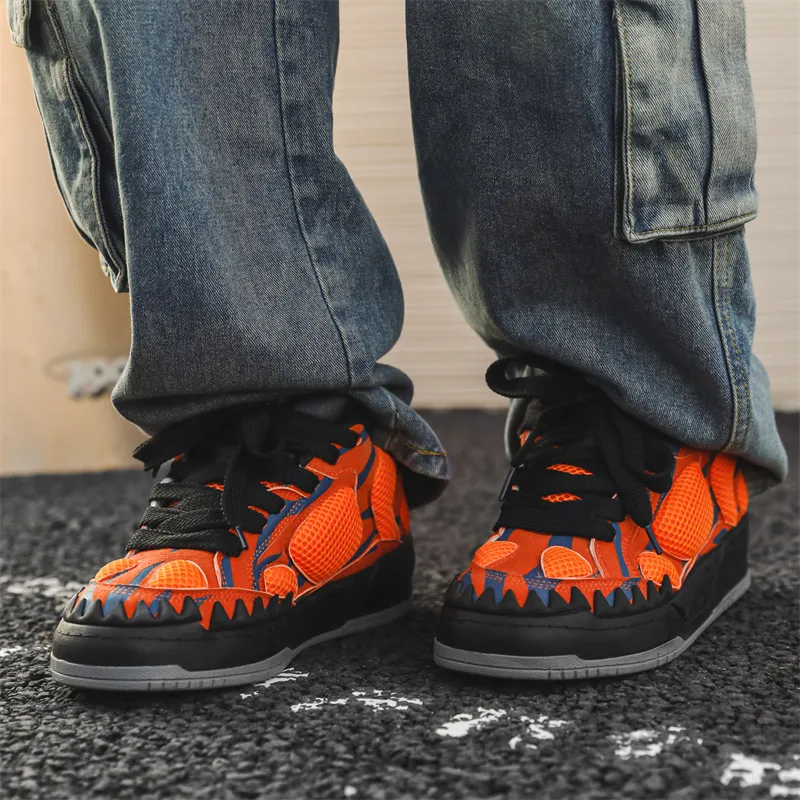 Grumpy Ram Anti Slip And Wear Resistant Breathable Low Top Skateboard Shoes Unisex Orange-3