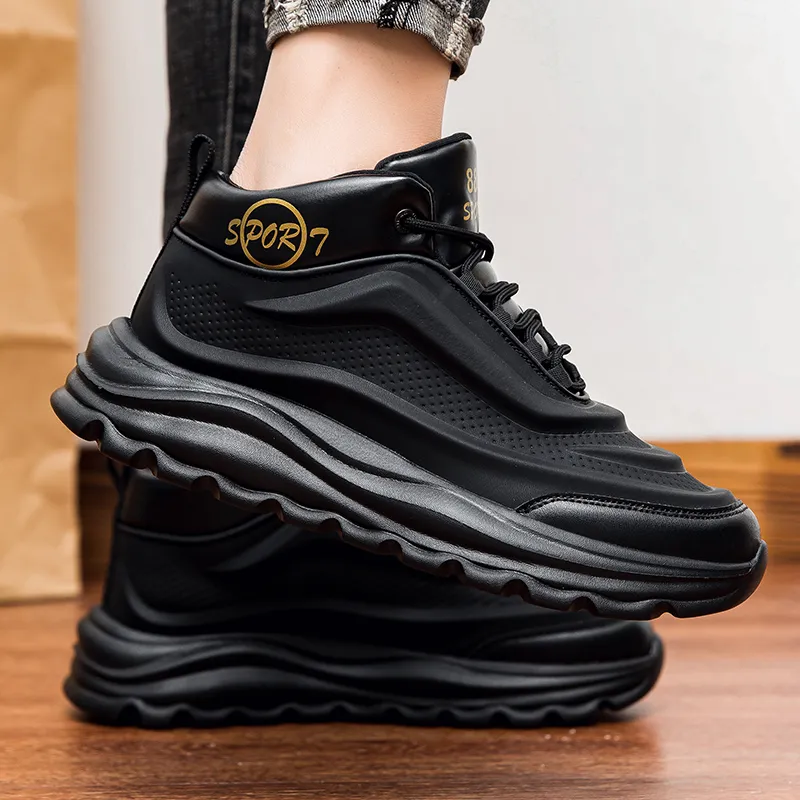 Grumpy Ram Anti Slip And Wear Resistant Height Increasing High Top Chunky Sneakers Men's Black-4