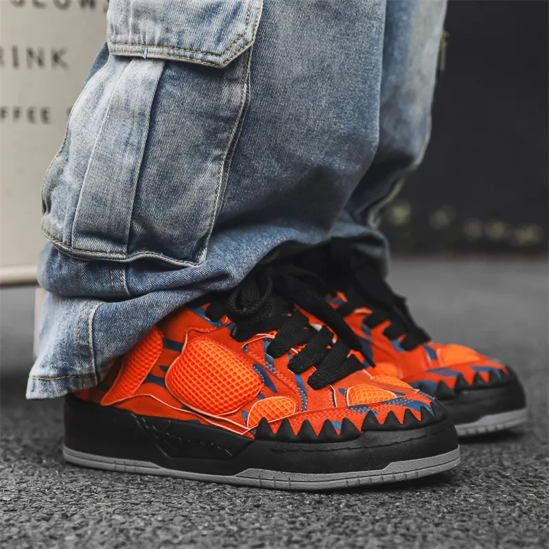 Grumpy Ram Anti Slip And Wear Resistant Breathable Low Top Skateboard Shoes Unisex Orange-5