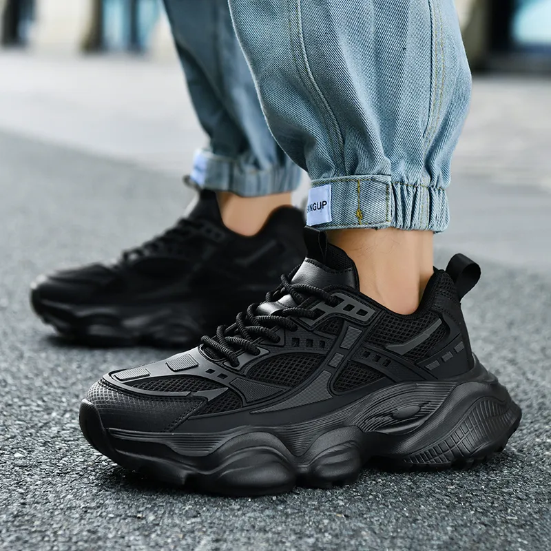 Grumpy Ram Anti Slip Wear Resistant Breathable Height Increasing Low Top Chunky Sneakers Men's Black-2