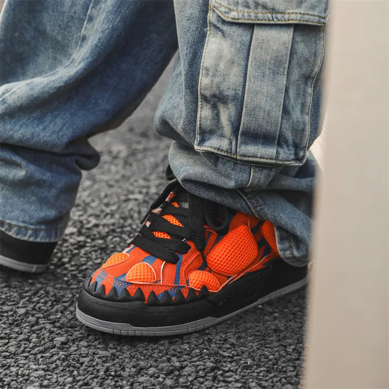 Grumpy Ram Anti Slip And Wear Resistant Breathable Low Top Skateboard Shoes Unisex Orange-4