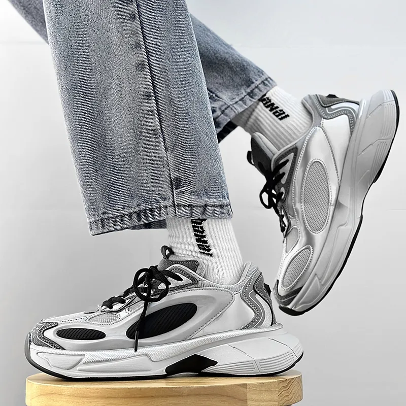 Grumpy Ram Breathable Height Increasing Low Top Chunky Sneakers Unisex Black Hole Silver-3