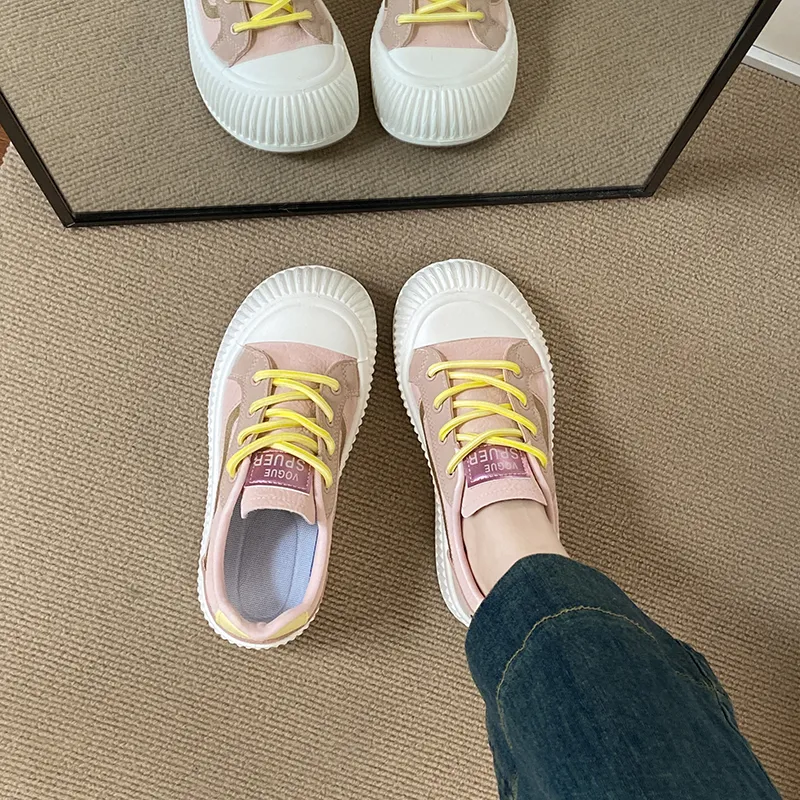 BBMTR Skateboard Shoes Women's Low Top Cream Puff Yellow Puff Powder Cream Puff White-8