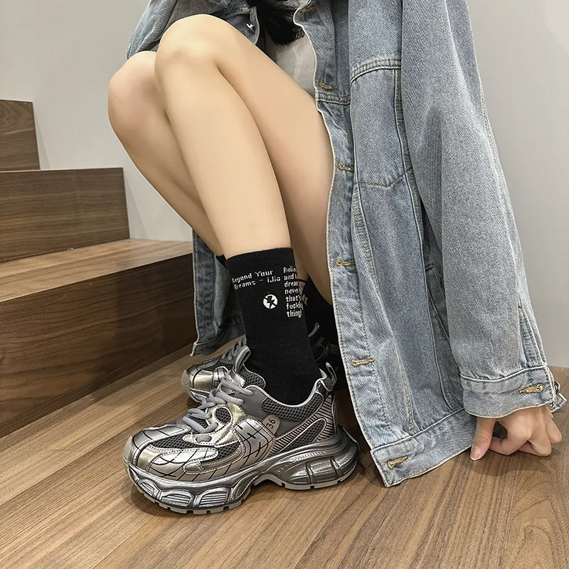 BBMTR Chunky Sneakers Women's Low Top Black/gunmetal/apricot-8
