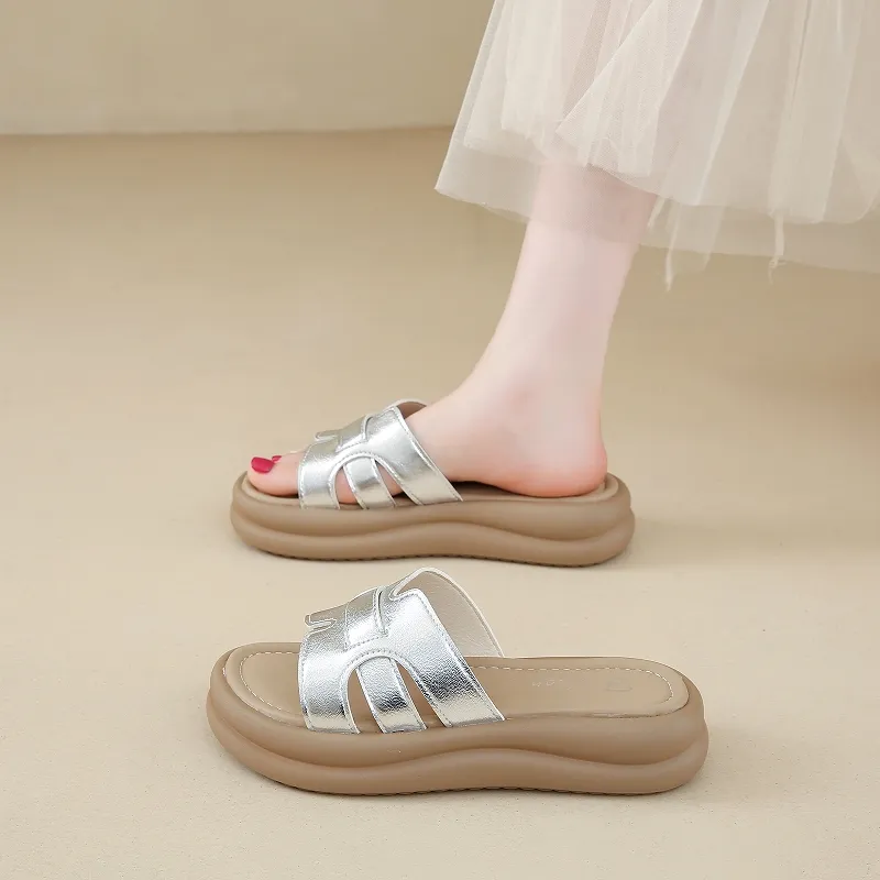 BBMTR Slide Slippers Women's Champagne/Silver/Beige/Yellow-7
