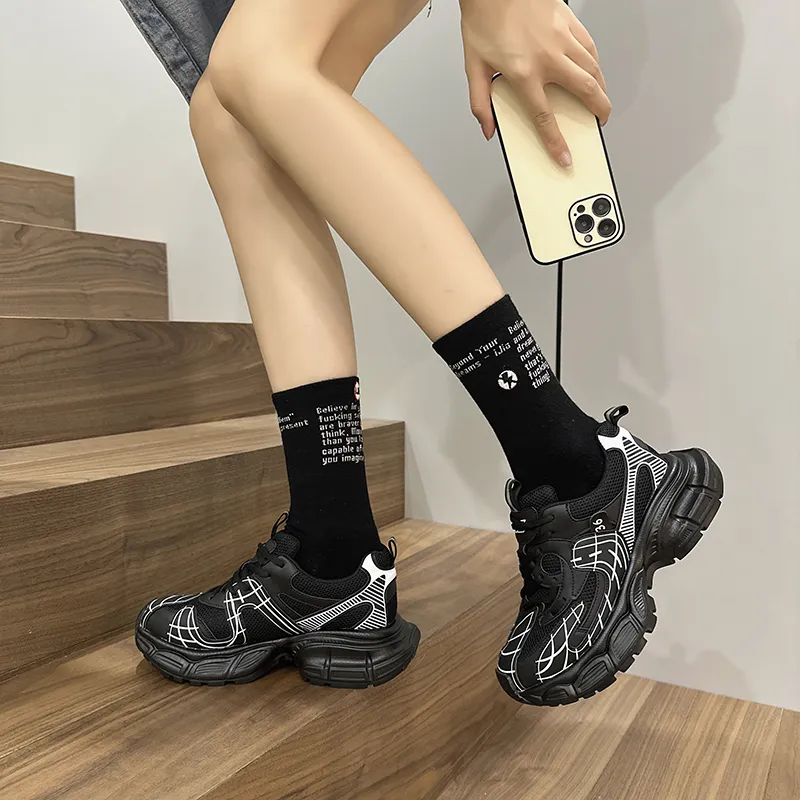 BBMTR Chunky Sneakers Women's Low Top Black/gunmetal/apricot-5