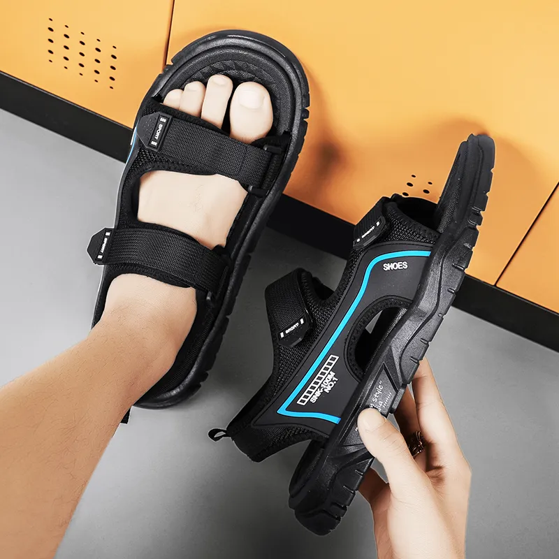 BBMTR Beach Sandals Men Black Blue/Black Gray-4