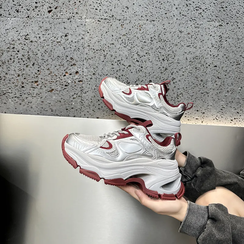 BBMTR Chunky Sneakers Women's Low Top Black/Silver/Angela Red-16