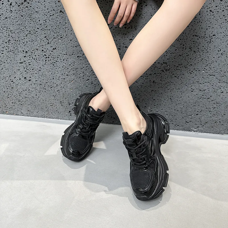 BBMTR Chunky Sneakers Women's Low Top Black/Silver/Angela Red-1