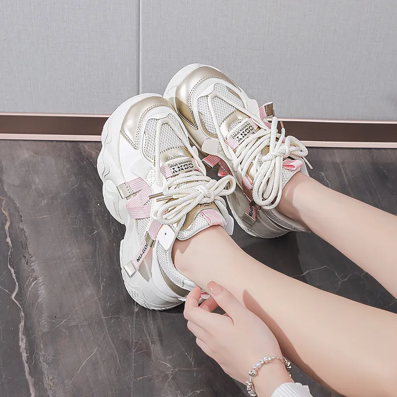BBMTR Cushioning, Breathable, Lightweight, Height Increasing Low Top Chunky Sneakers Women's-1