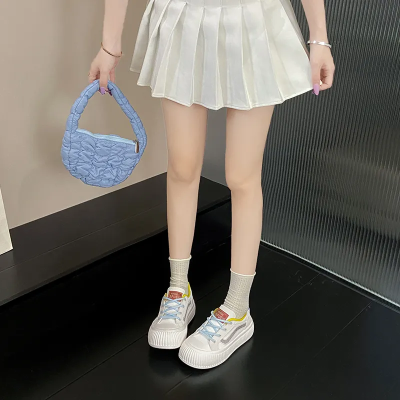 BBMTR Skateboard Shoes Women's Low Top Cream Puff Yellow Puff Powder Cream Puff White-13