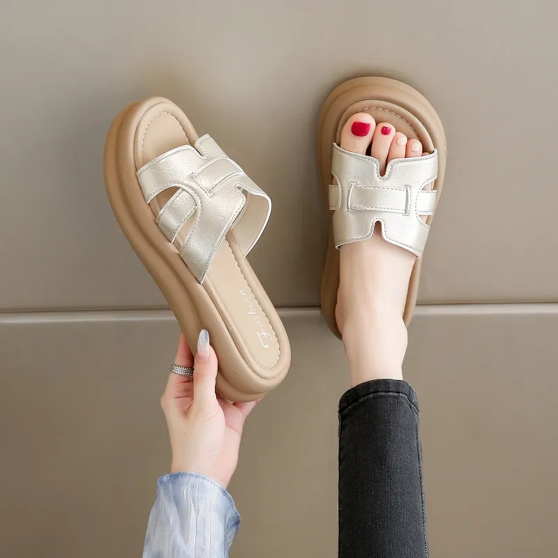 BBMTR Slide Slippers Women's Champagne/Silver/Beige/Yellow-1