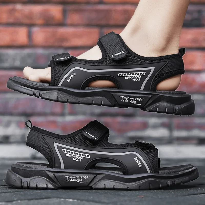 BBMTR Beach Sandals Men Black Blue/Black Gray-7