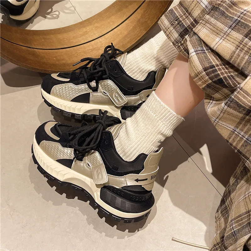 BBMTR Cushioned Wear Resistant Breathable Balanced Lightweight Height Increasing Low Top Chunky Sneakers Women's-8