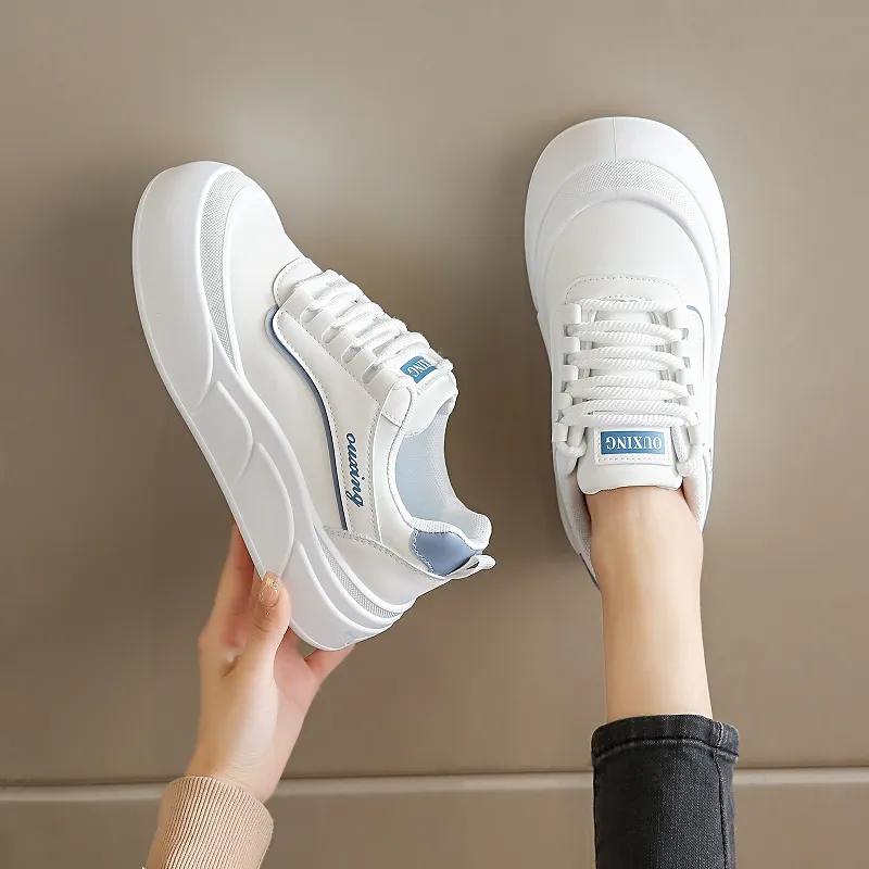 BBMTR Skateboard Shoes Women's Low Top White Blue/Khaki-4