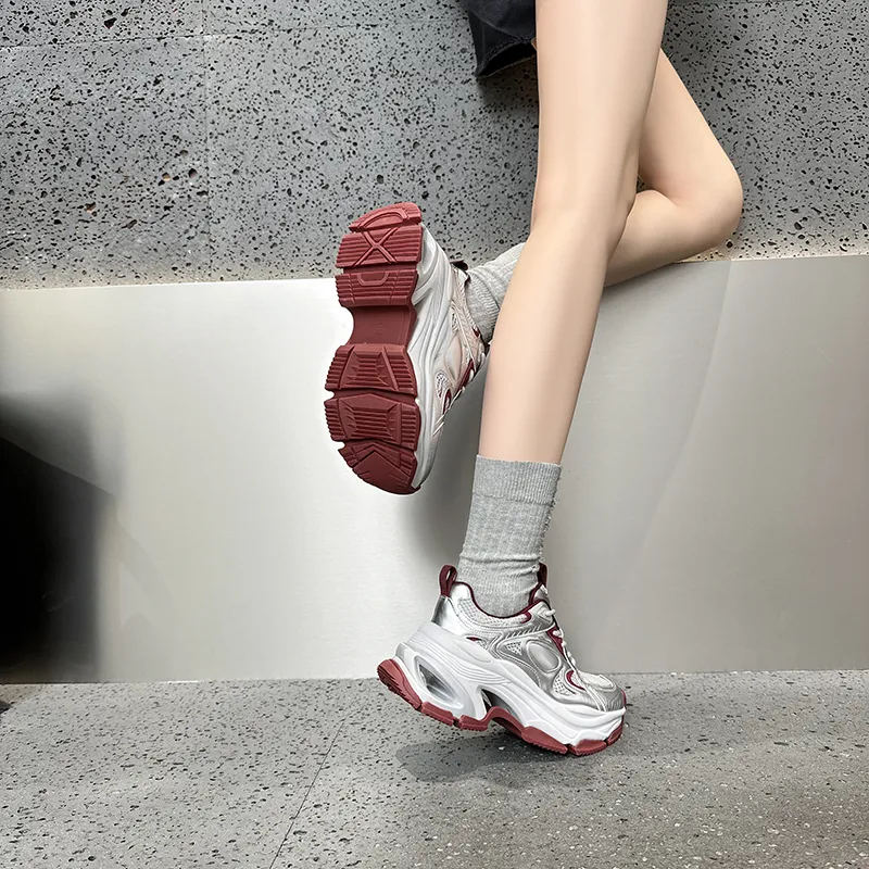 BBMTR Chunky Sneakers Women's Low Top Black/Silver/Angela Red-17