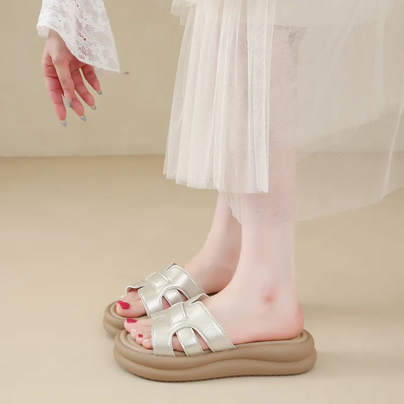 BBMTR Slide Slippers Women's Champagne/Silver/Beige/Yellow-3