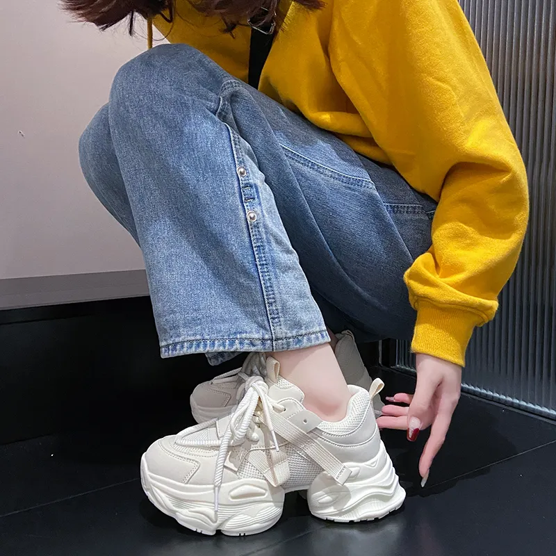 BBMTR Chunky Sneakers Women's Low Top Beige Black-1