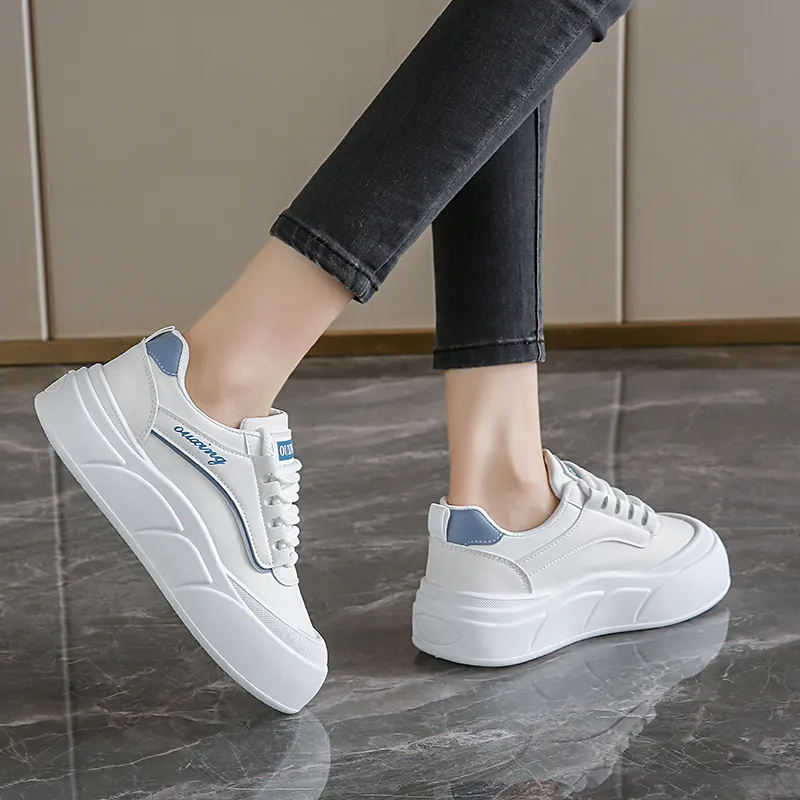 BBMTR Skateboard Shoes Women's Low Top White Blue/Khaki-3