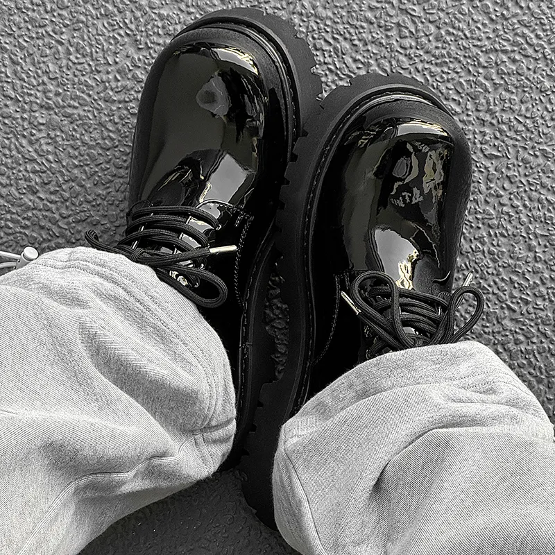 BBMTR Dress Shoes Men Low Top Patent Leather/Brown-5