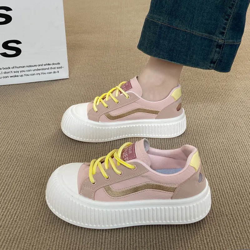 BBMTR Skateboard Shoes Women's Low Top Cream Puff Yellow Puff Powder Cream Puff White-6