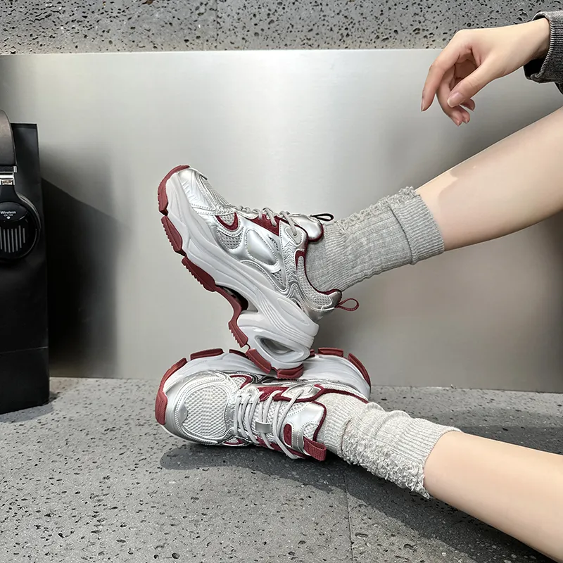 BBMTR Chunky Sneakers Women's Low Top Black/Silver/Angela Red-14