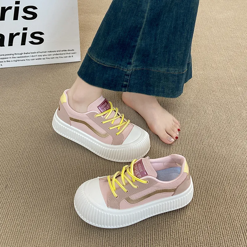 BBMTR Skateboard Shoes Women's Low Top Cream Puff Yellow Puff Powder Cream Puff White-7
