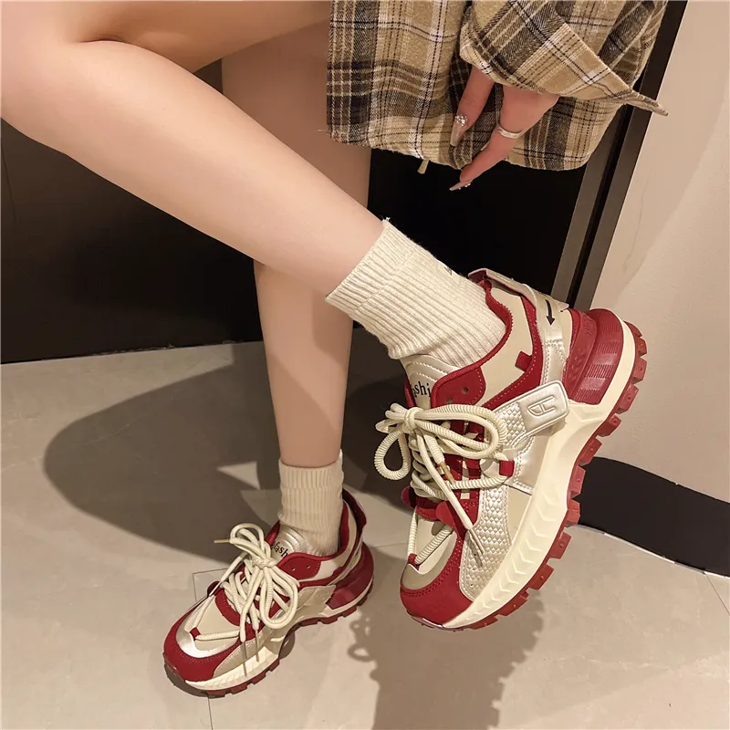 BBMTR Cushioned Wear Resistant Breathable Balanced Lightweight Height Increasing Low Top Chunky Sneakers Women's-2