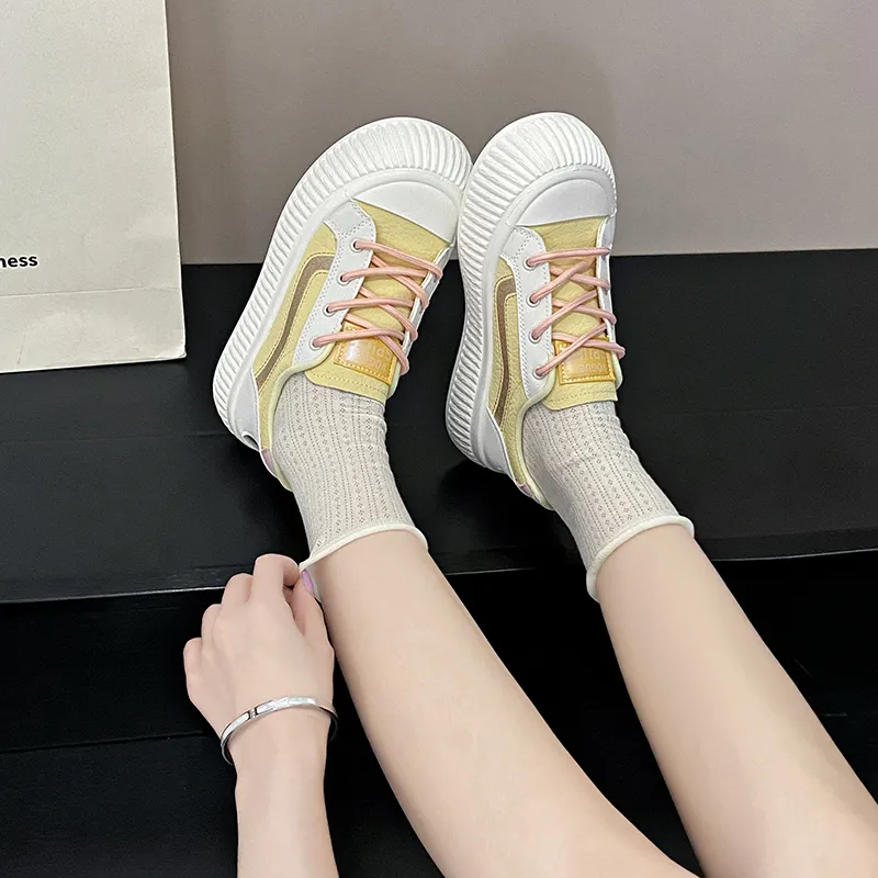 BBMTR Skateboard Shoes Women's Low Top Cream Puff Yellow Puff Powder Cream Puff White-2