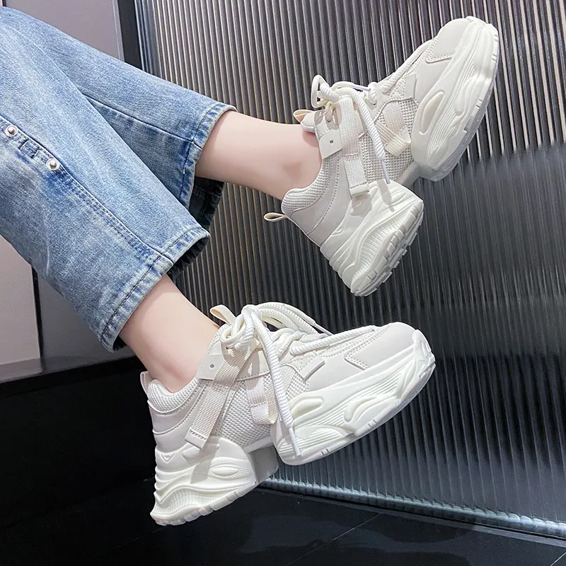 BBMTR Chunky Sneakers Women's Low Top Beige Black-2